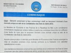 Communiqué du ministère de l’économie et des finances