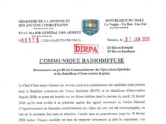 Recrutement au profit du Commandement des Opérations Spéciales et des Bataillons d’Intervention Rapide