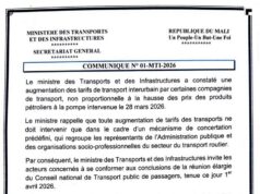 Communiqué n°01 du ministère desTransports et des Infrastructures