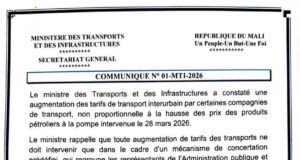 Communiqué n°01 du ministère desTransports et des Infrastructures